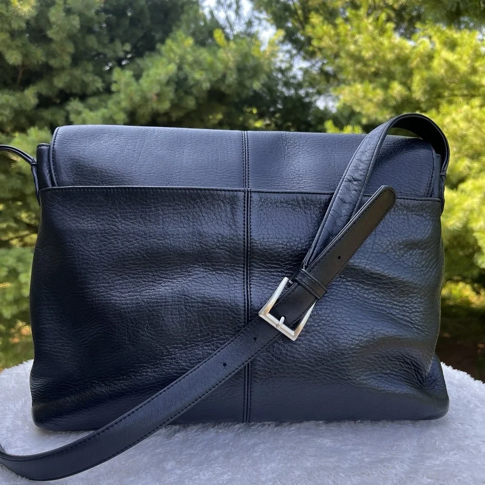 Vintage Liz Claiborne Black Leather Messenger Laptop Shoulder Bag Luxury Purse